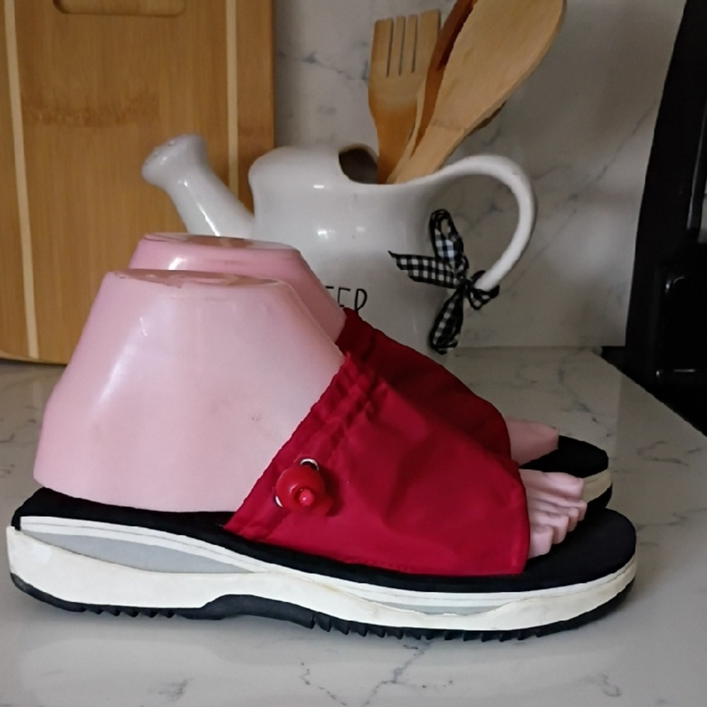 Tommy Hilfiger Red Slide Sandals with Button Accent